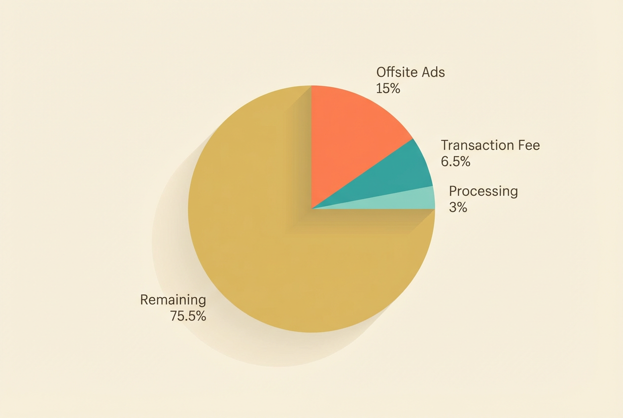Etsy Offsite Ads fee breakdown showing how fees stack up